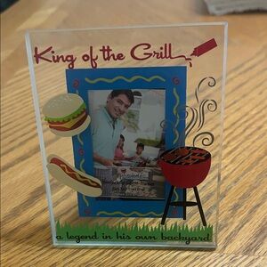 King of the Grill Clear Glass Photo Frame - Red & Blue